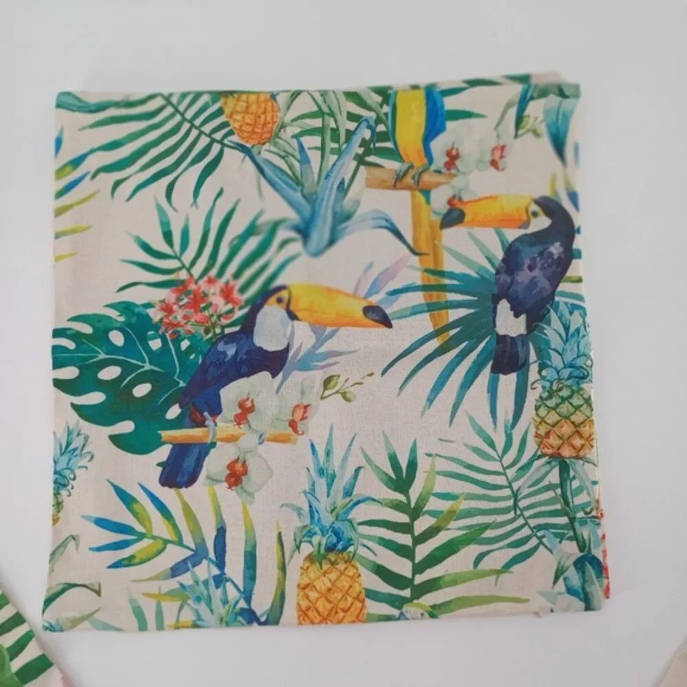 Decorative Tropical Design Throw Pillow Covers | Set of 4 | 18x18 | Linen Blend